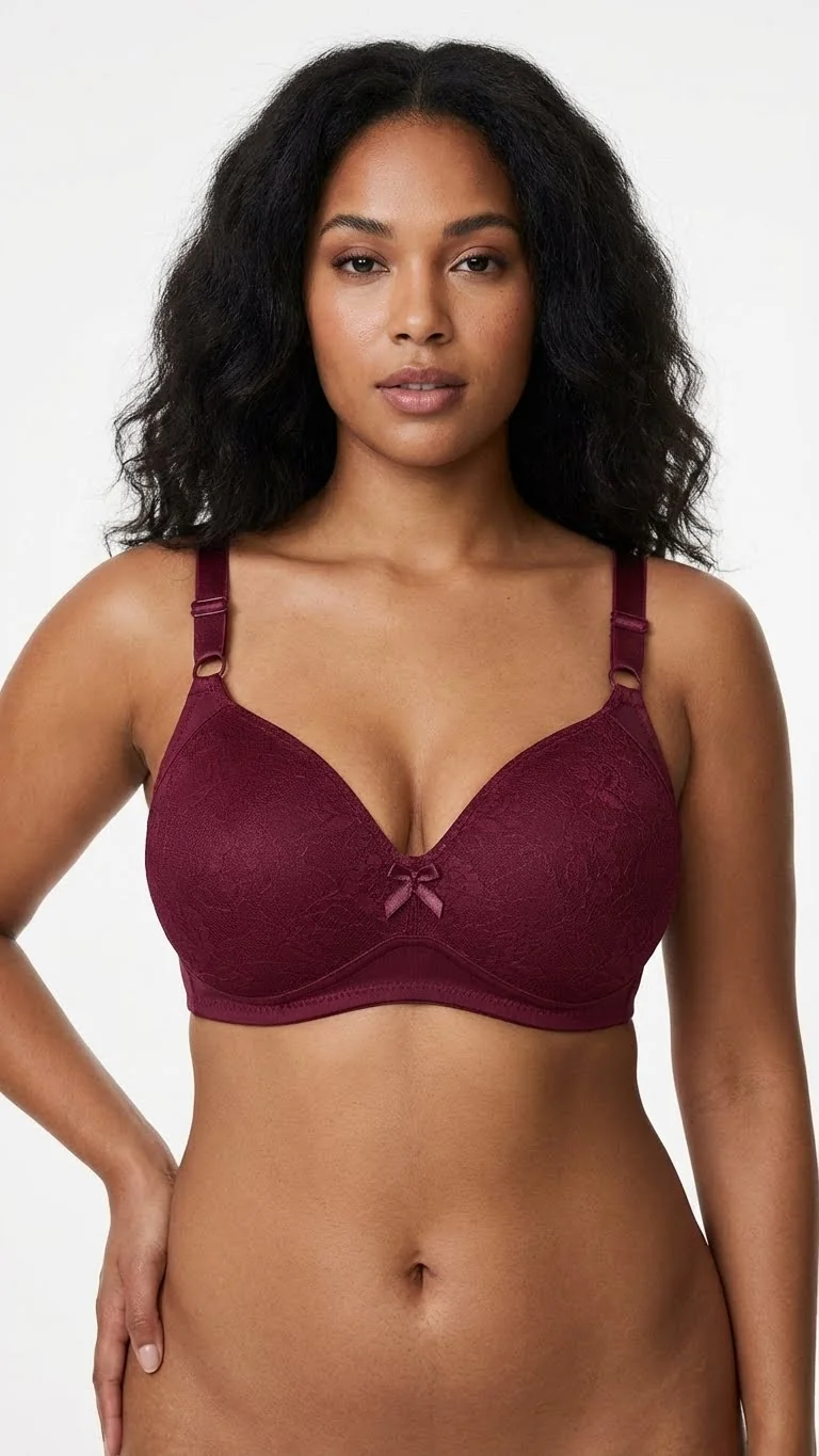 LunaIntim Bordo Dantelli Minimizer Sütyen Geniş Askılı ve Toparlayıcı Şık Model - Yan Görünüm